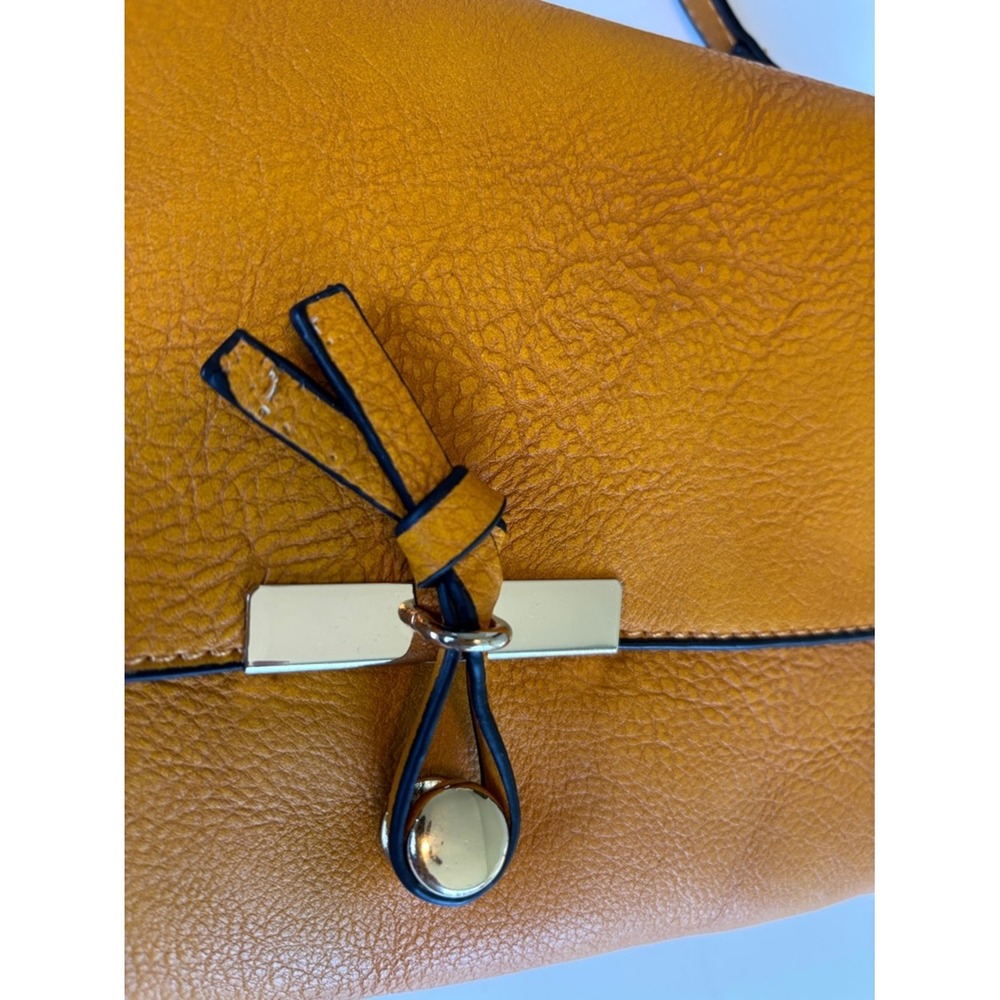 NEW Ochre Yellow Crossbody Bag Purse Vegan Leather Boho Casual Knot Consign - Picture 2 of 11